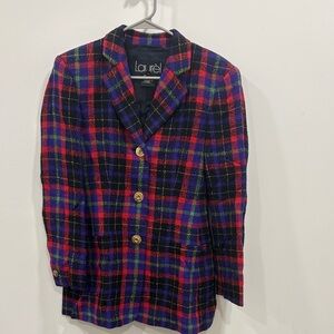 Vintage Laurèl Plaid Blazer with Gold Buttons